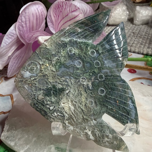 Other - Moss Agate Fish Carving